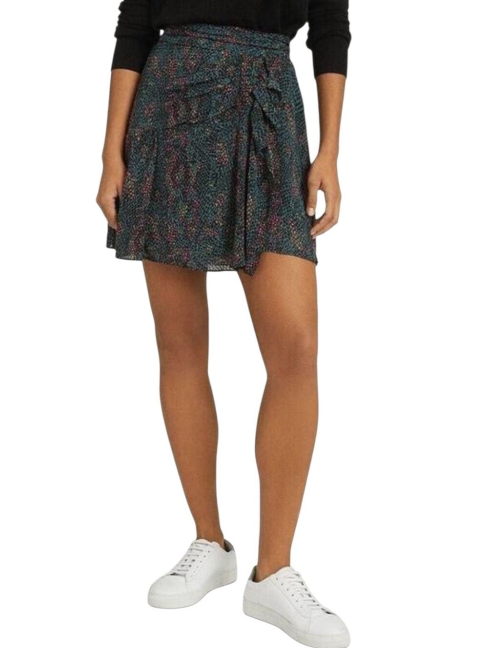 Reiss Skyla Green & Black Chiffon Print Wrap Mini Skirt Size 4